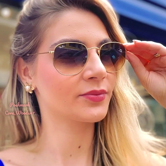 RayBan Hexagonal Gradient Brown Lenses RB3548N Gold Frame Unisex New - Picture 17 of 17